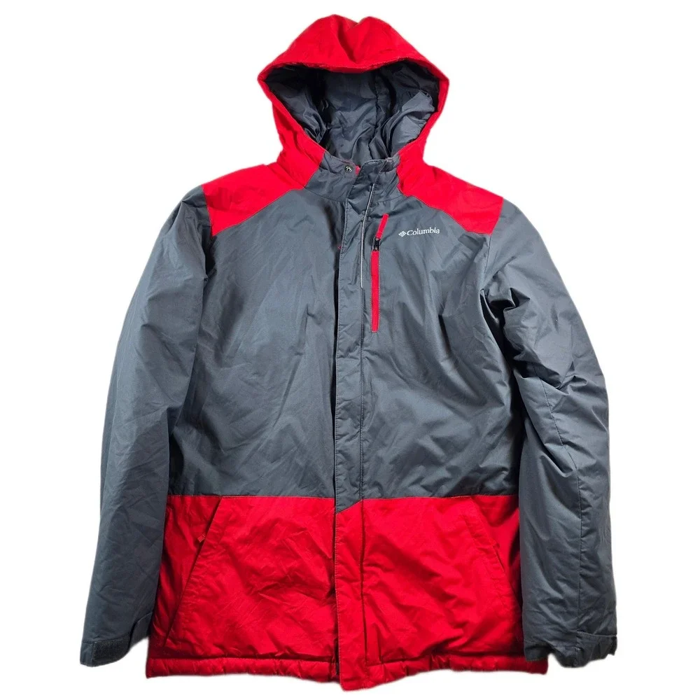 Columbia Jacket Kids XL 18/20 Gray Red Nylon Thick Insulation Hooded Puffer